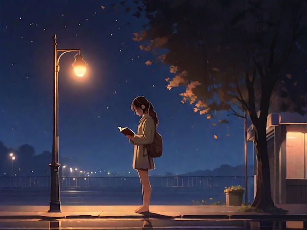 Lofi Girl Listening Music While Reading Book