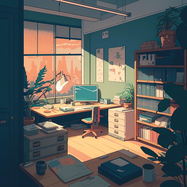 Lofi living room interior design with window Anime look