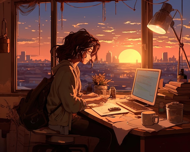 lofi study beats focus vibe illustration