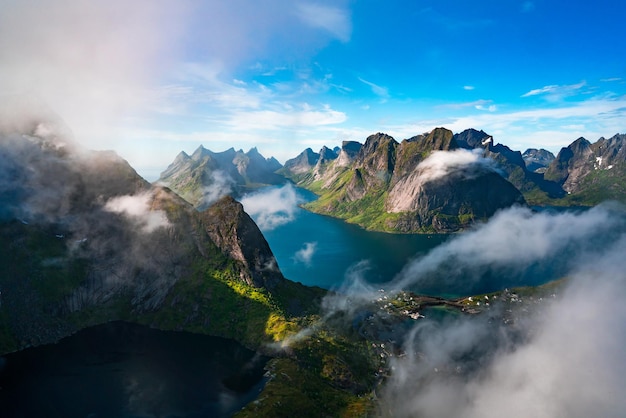 Lofoten is an archipelago in the county of Nordland, Norway. Is known for a distinctive scenery with dramatic mountains and peaks, open sea and sheltered bays, beaches and untouched lands.