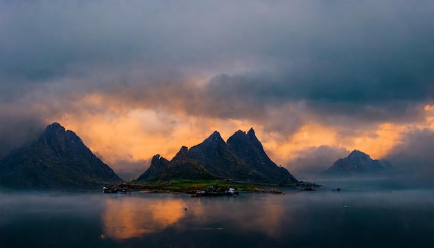 Lofoten Norway island ocean mountain cloudy sky evening