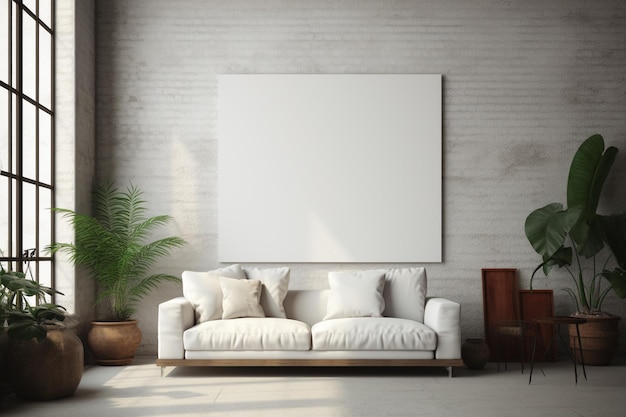 Loft Industrial Style Living Room Interior With Poster Mockup Created with Generative AI