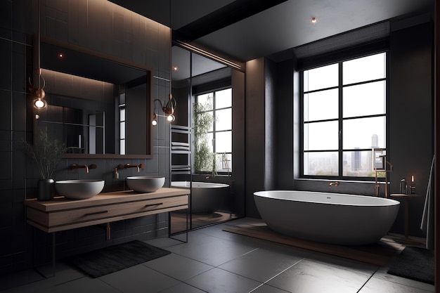 Loft style interior of bathroom in luxury house