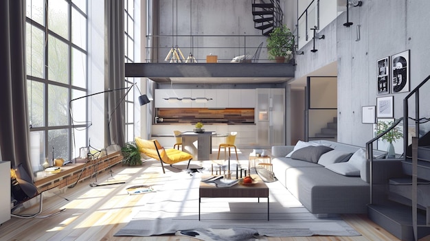 Loft and vintage interior of living room Generative Ai