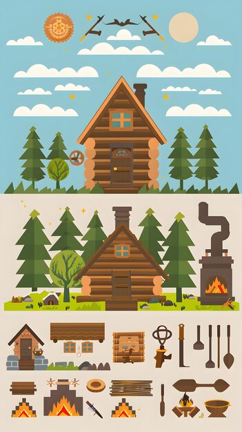 Photo log cabin forest illustration