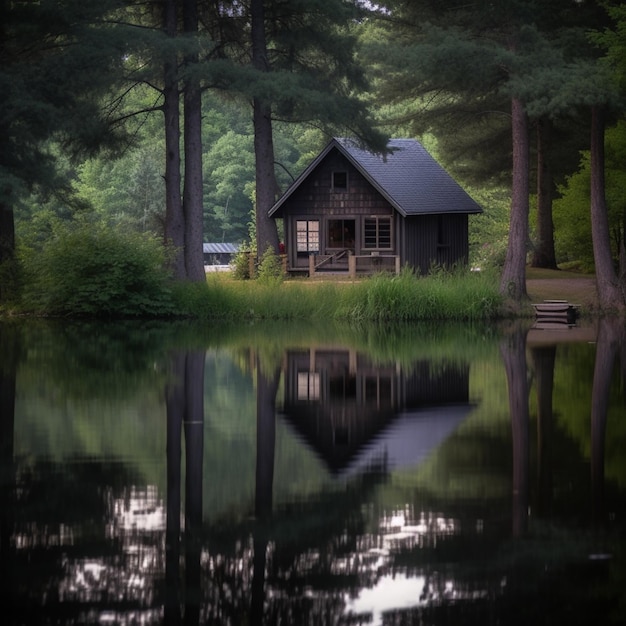 A log cabin in the woods