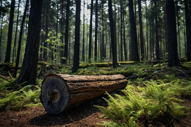 Photo a log in the forest with a forest in the background