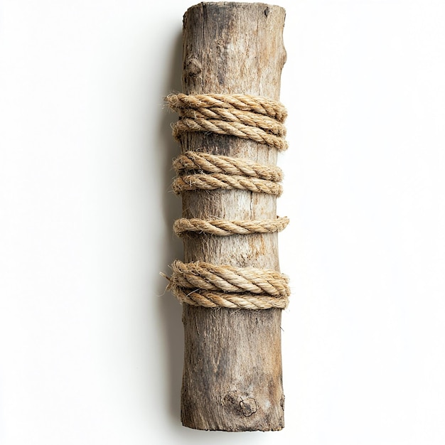 a log with rope wrapped around it and a rope wrapped around it