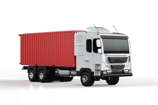 Logistic trailer truck or lorry with container on white background