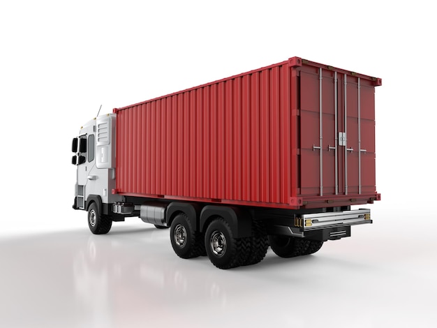 Logistic trailer truck or lorry with container on white background