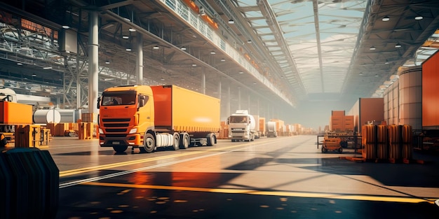 logistics center with trucks trains and cargo planes converging to facilitate the efficient movement of goods across continentsGenerative AI