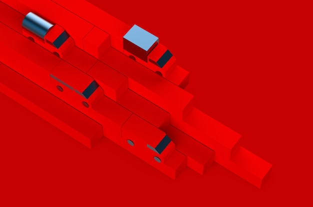 logistics constructor geometry composition in red boxes and car lorry model transport advertising