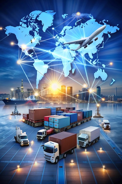 Logistics and transportation Network distribution of Container Cargo Ui Smart logistics Innovation future of transport on global networking