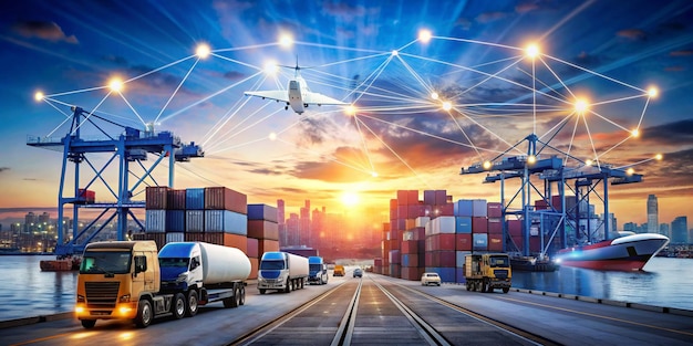 Logistics and transportation Network distribution of Container Cargo Ui Smart logistics Innovation future of transport on global networking