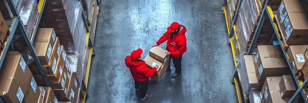 Photo logistics workers sorting packages in distribution center