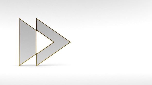 Logo arrow button on white background with gold edging and soft shadows 3d rendering