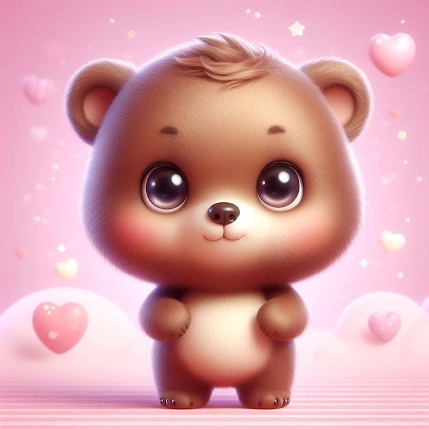 Logo of Cute baby bear with big eyes lovely little animal 3d rendering cartoon character