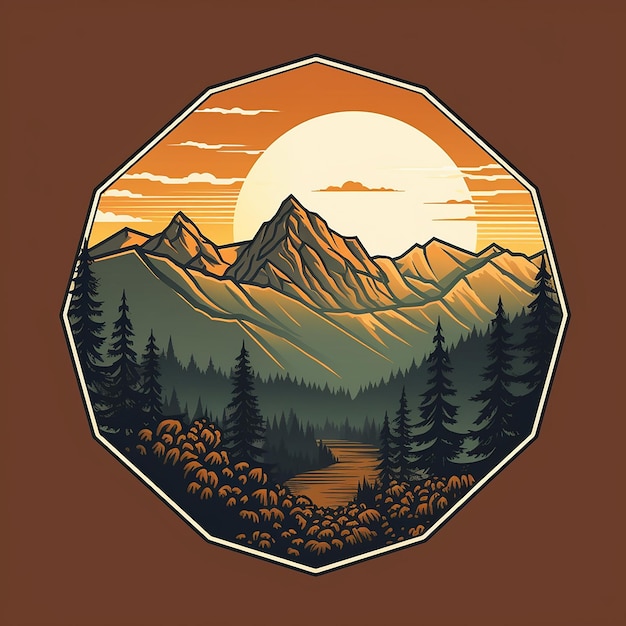 The logo design is in the shape of a honeycomb depicting a simple comicstyle mountain and a pine