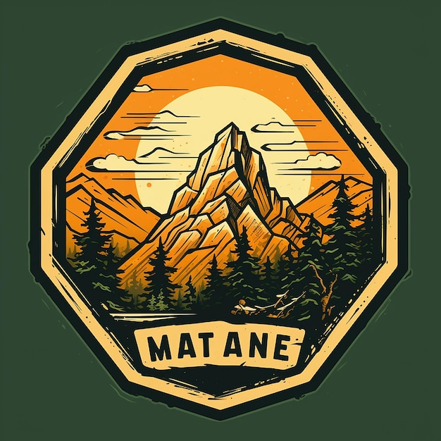 The logo design is in the shape of a honeycomb depicting a simple comicstyle mountain and a pine