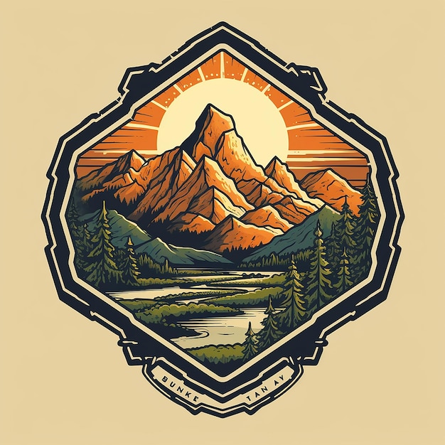 The logo design is in the shape of a honeycomb depicting a simple comicstyle mountain and a pine