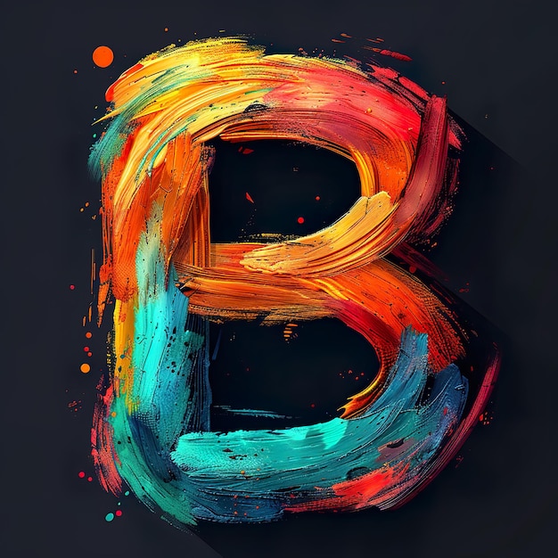 Logo design letter B with brush strokes vibrant colors orange teal and green color palette dark back