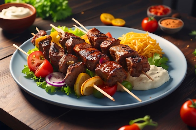 A logo of a food kebab on a plate background view Turk