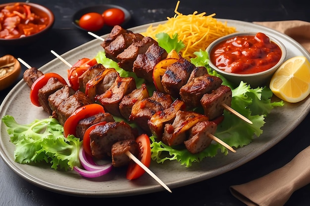 A logo of a food kebab on a plate background view Turk