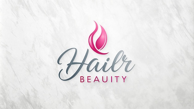 a logo for hair beauty beauty is displayed on a marble background