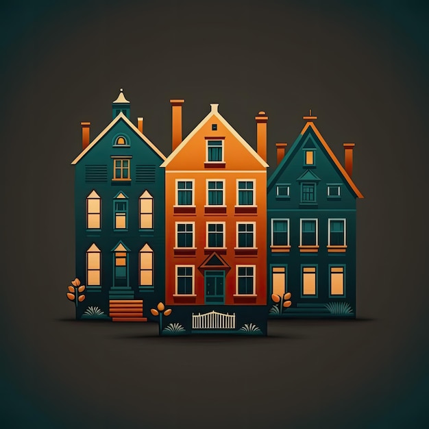 Logo illustration of colorful Dutch houses with whimsical fairytale design