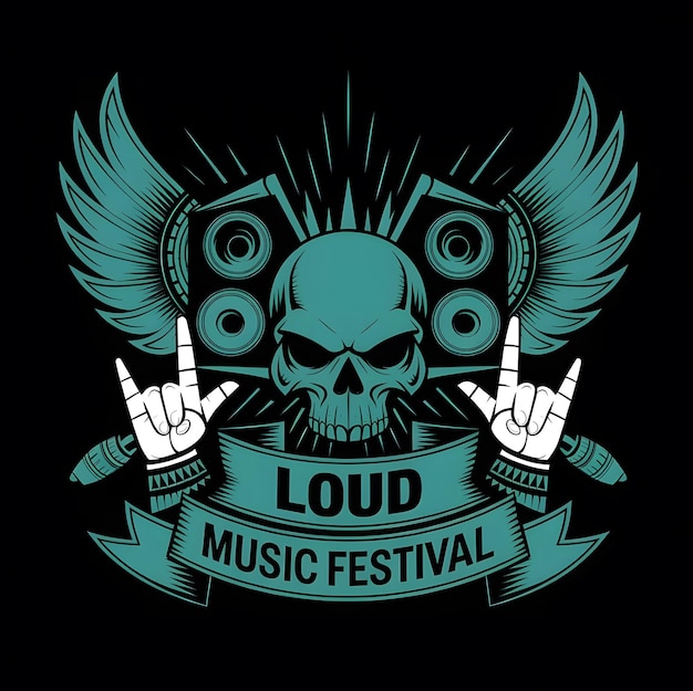 Photo a logo for a music festival with a green and blue image of a skull and wings