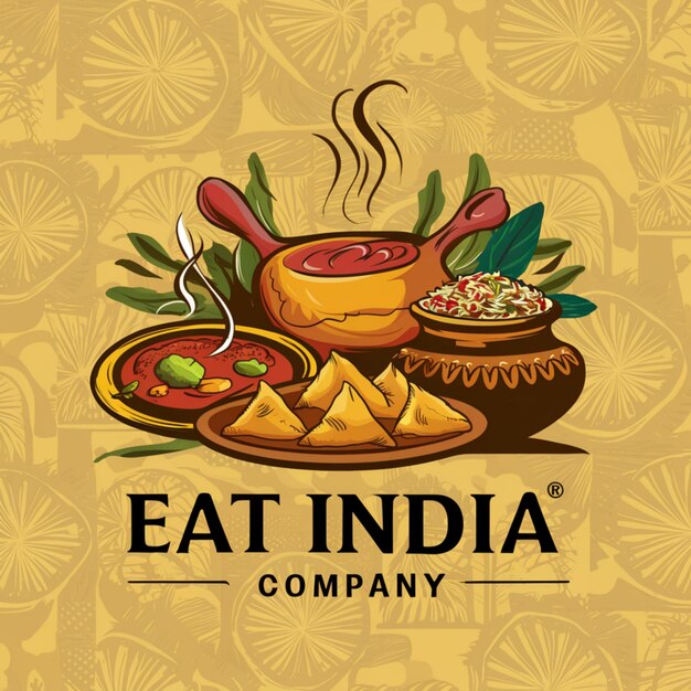 Photo a logo named eat india company with picture including spicy foods