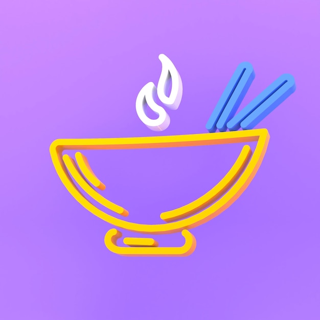 Logo plate with Chinese chopsticks on a purple background. 3d render illustration.