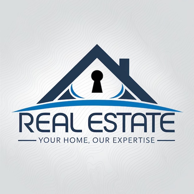 a logo for real estate with a house and a house on it