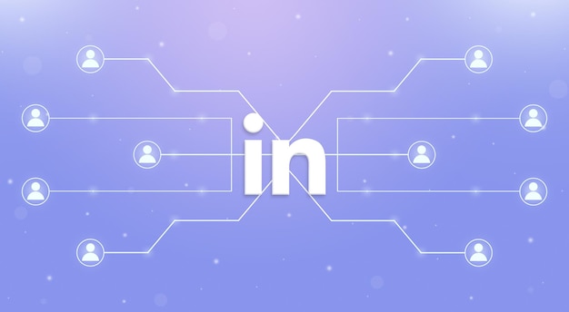 Logo of the social network linkedin with a united system of users around 3d