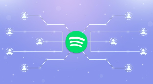 Logo of the social network spotify with a united system of users around 3d