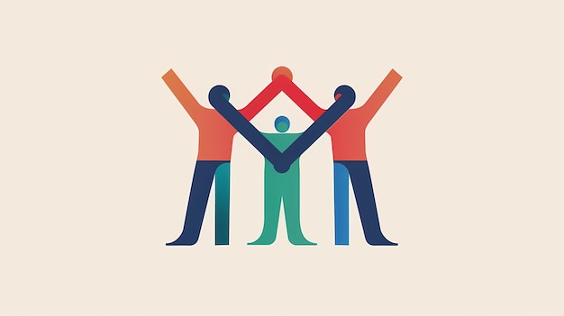 A logo vector graphic of three people holding hands and standing simple minimalistic design