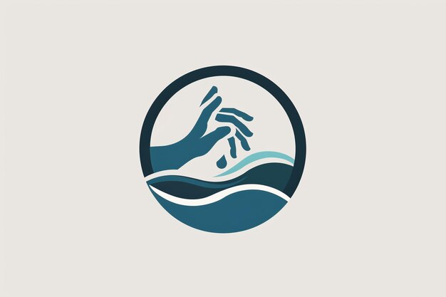 a logo with hands in the water