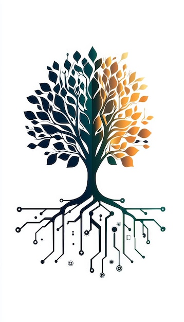 Photo logo with stylized tree and cybernetic roots