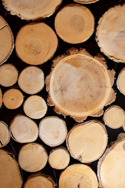 Logs, firewood close-up cut wood, wood background