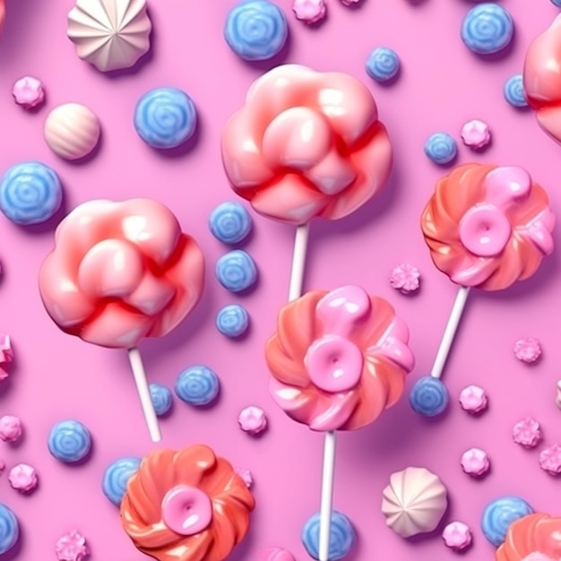 Lolipop and candy pattern light pink background