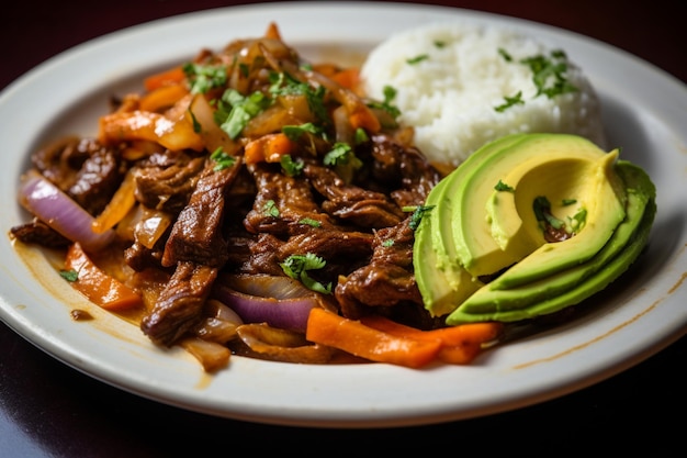 Photo lomo saltado with creamy avocado yummy delicious lomo saltado food image photography