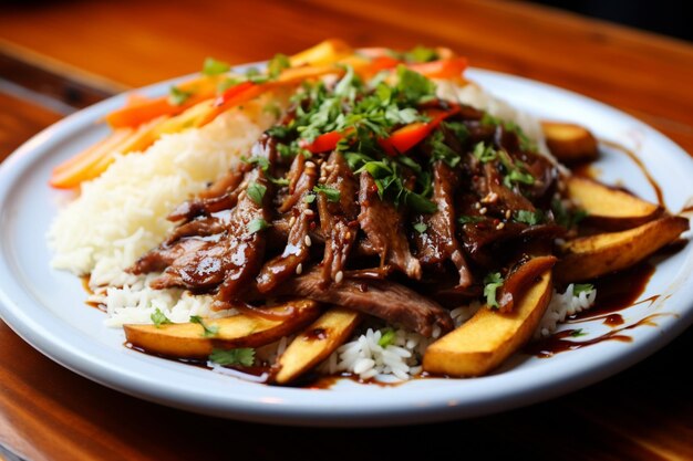 Photo lomo saltado with savory soy sauce yummy delicious lomo saltado food image photography