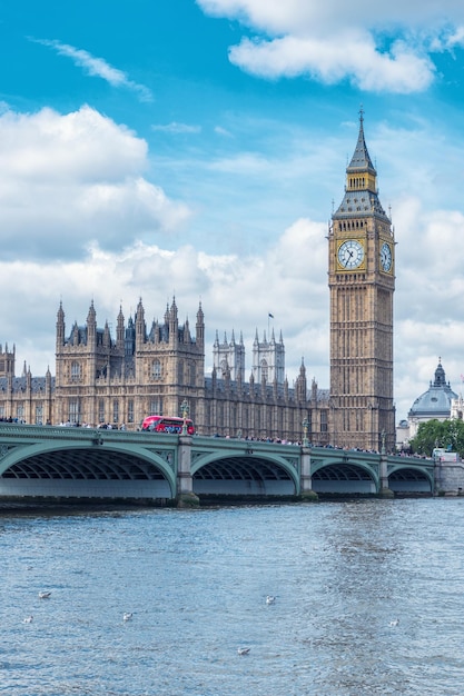 London Big Ben and bridge with Thames river