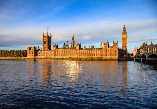 London cityscape with Palace of Westminster Big Ben and Westminster Bridge in a morning light