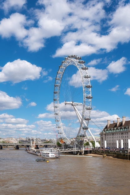 London eye and river thames pier, from westminster bridge. 