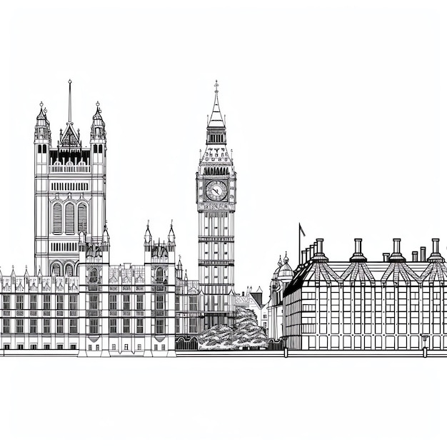 London landscape sketch black and white