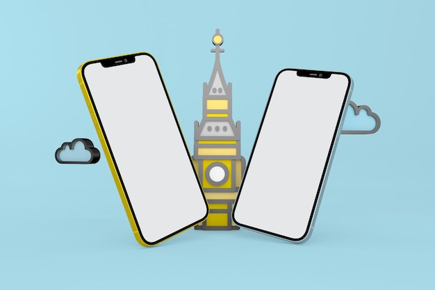 London and  Phones Left Side In Blue Background