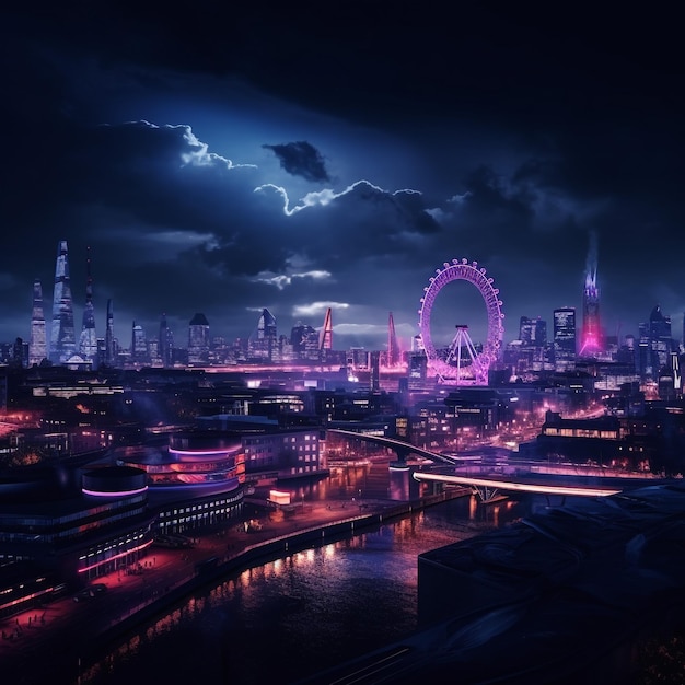 London skyline at night full wide shot hyper hd wallpaper