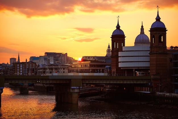 London sunset at Thames with St Paul Pauls