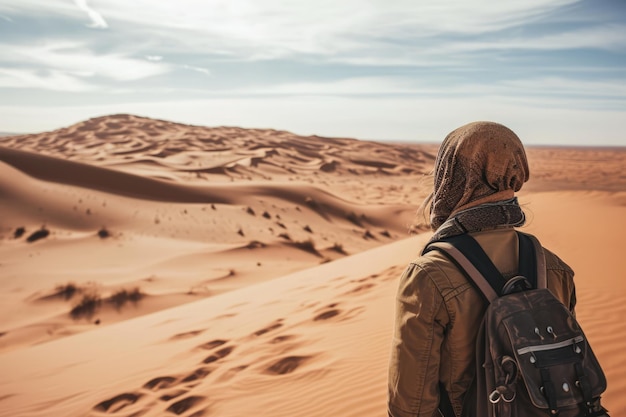 Lone Adventurer Contemplates The Vast Sands Of The Sahara Desert In Morocco Captured With